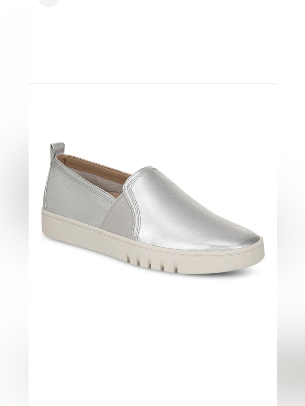 Vionic Cambria Silver Metallic Leather Sneaker Loafers Sz 11 EU42 New w/ Out Box